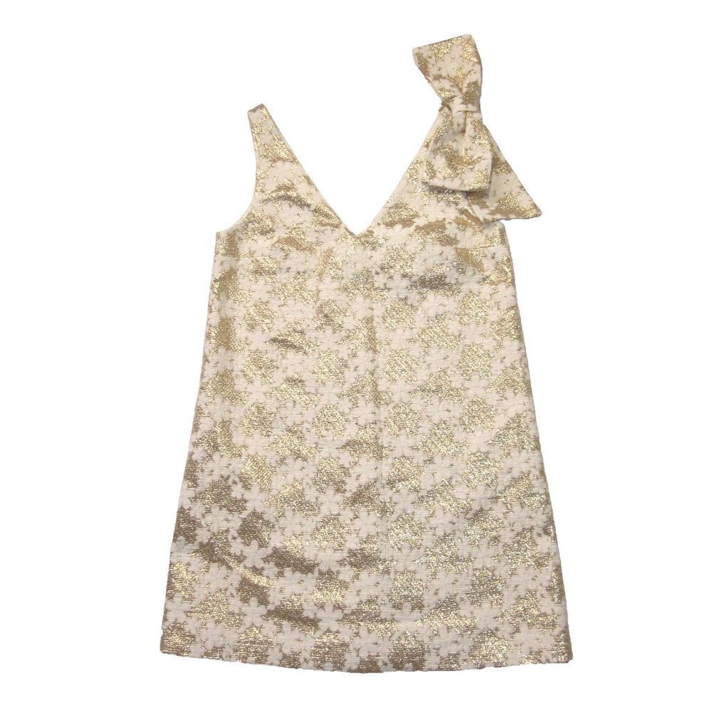 NWT Sezane Philomena in Ecru Gold Jacquard Bow A-line Mini Shift Dress 36 / US 4 - Picture 4 of 10